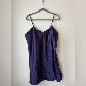 Vintage Sentiments Purple Satin Slip Dress women’s size large Lace Trim Y2K